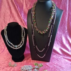 Floor Brooch Set, Trifari Earrings, AB Crystal Necklace Etc.